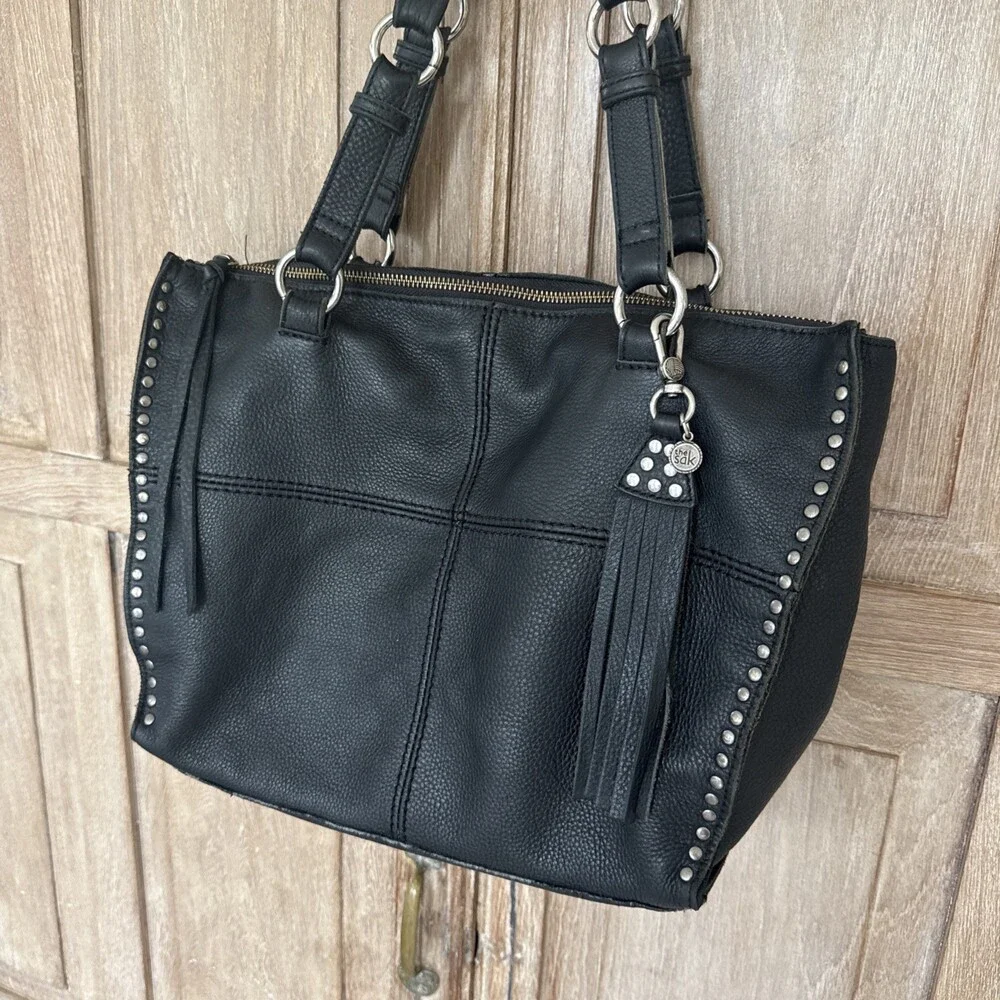 The Sak Silverlake Black Leather Studded Fringe Tote